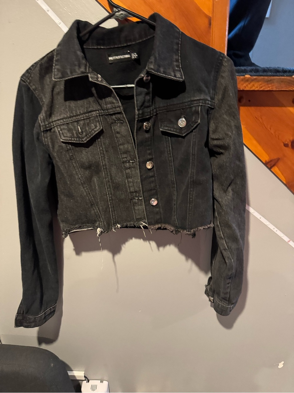 PLT Cropped two toned Black Denim Jacket